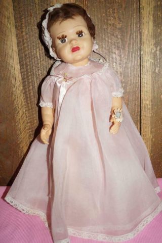 Vintage 18 " Brunette Connie Lynn From Terri Lee Family In Pink Organdy Gown