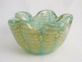 Vintage Murano Glass Italy Small Bowl Blue & Gold (item B1)