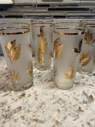 Vintage Libbey Frosted Tumblers With Gold Leaves Set Of 4