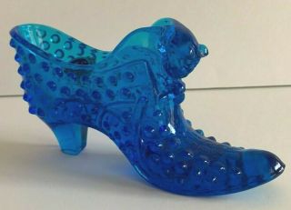 Vintage Fenton Cobalt Blue Hobnail Glass Shoe Cat Head Paper Label