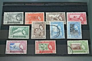 Malaysia - Penang 1957 Pictorial Issue Set Of 11 With Queens Head - Fine