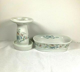 Vintage Princess House Porcelain Floral Soap Dish And Toothbrush Holder