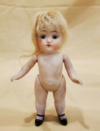 Antique 4 1/2 " German All - Bisque Jointed Doll
