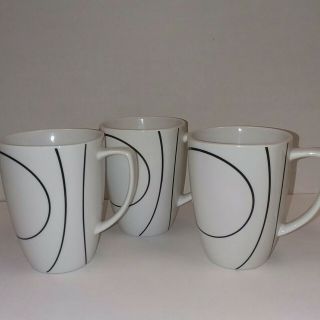 Corelle Coordinates Dishes Squared Simple Lines Big Porcelain Cups Mugs Set Of 3