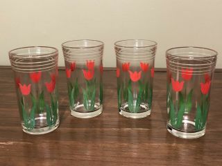 Vintage Swanky Swigs Juice Glasses Set Of 4 Red Tulips