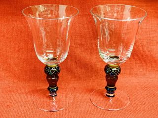 2 - Clear Glass Crystal Colorful Stem Decorative Wine Champagne Glasses 4”dia X 7”
