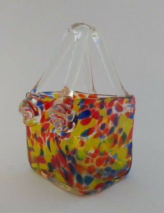 Hand Blown Multi Color Art Glass Purse Handbag Vase Vintage
