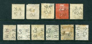 Old China Hong Kong GB QV 11 x Stamps with Perfins 3