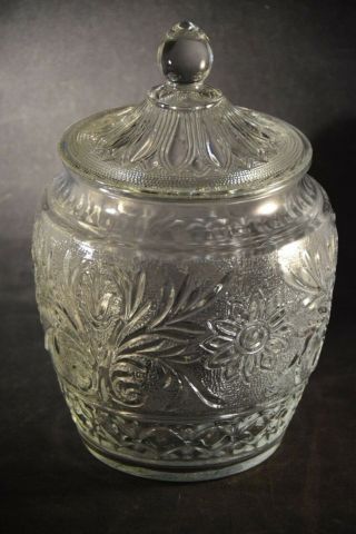Vintage,  Collectible,  Clear,  Sandwich Pattern Cookie Jar With Lid