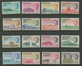 Antigua 1966 Qeii Issue Complete Sc 167 - 182 Vf Mlh