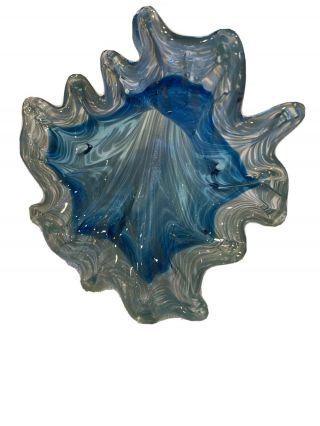 Murano Art Glass Hand Blown Trumpet Flower With Twisted Stem Blue