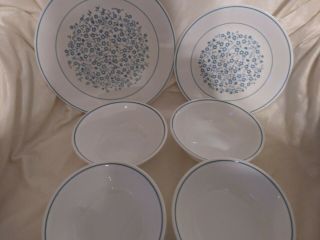 Vintage Corelle By Corning Blue Heather 6 Piece Dinner Salad Plate Bowls