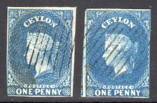 Ceylon 1857 - 59 Qv 1d Blue Shades Wmk Star Imperf,  Sg 2 Cat £90