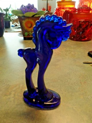 Vintage Mosser Paden City Glass Trojan Pony Horse 5 1/2 " Cobalt Blue Marked