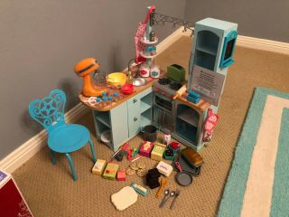 American Girl Gourmet Kitchen Set With Chair & Most Accessories Euc