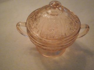 Vintage Federal Glass Sharon/cabbage Rose Pink Footed Sugar Bowl With Lid