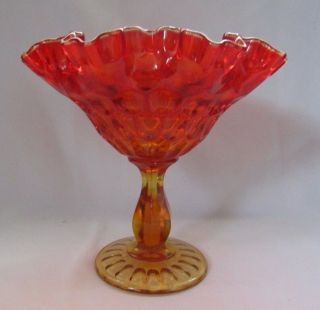 Fenton Glass Large Thumbprint Compote Footed Bowl.  (orange Amberina)