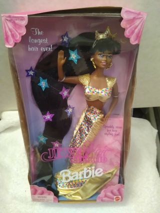 Rare Barbie 1995 Mattel Jewel Hair Mermaid African American Doll Nrfb
