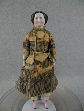 12 - 1/2 " Antique German China Shoulder Head Lady Doll With Unusual Hair Tlc