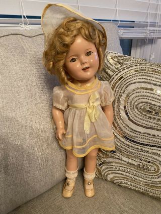 Vintage 1930’s 15” Ideal Compo Shirley Temple Doll All Yellow Dress