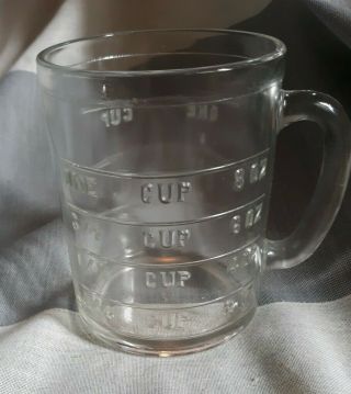Vintage Hazel - Atlas Co.  Spoutless 1 Cup Measuring Mug Clear Glass Raised Numbers