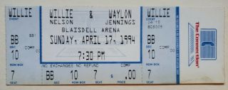 Willie Nelson And Waylon Jennings Concert Ticket At Nbc Arena 04/17/1994