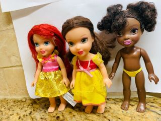 Disney Tollytots 6 " Princess Mini Toddler Dolls Ariel,  Belle,  Tiana