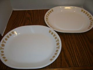 2 Vintage Corelle 10 " X 12 1/4 " Oval Butterfly Gold Serving Platters