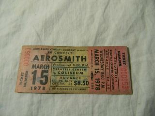 1977 Aerosmith Seattle Coliseum Rock N Roll Concert Ticket