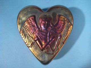 Robert Held Art Glass Iridescent Purple Winged Angel Heart Paperweight