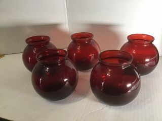 Set Of Five Vintage Anchor Hocking Ruby Red Glass 4” Rose Bud Vases