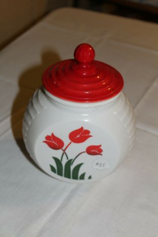 Vintage Anchor Hocking Red Tulips Grease Jar Kitchenware