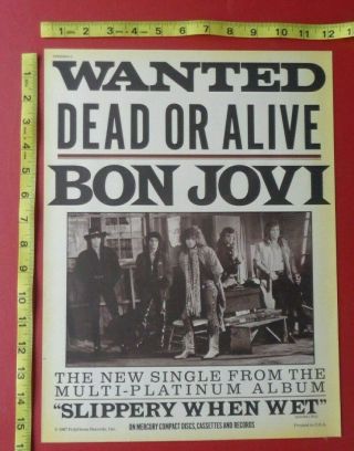 Bon Jovi,  16 " X12 ",  Poster,  Rare,  Record Company Promo,  Wanted