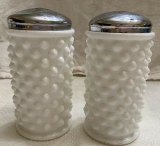 Vintage Fenton Milk Glass Hobnail Large Salt And Pepper Shakers 4 "