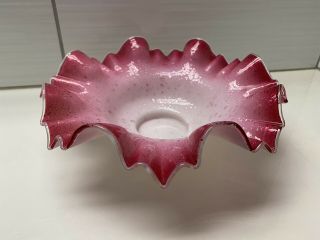 Fenton Glass Brides Bowl Pink Cranberry Glitter Cased Glass Ruffled Bowl