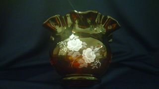 Vintage Rare Stunning Ruby Red Fenton Ruffle Vase Hand Signed By M.  Wagner Artist