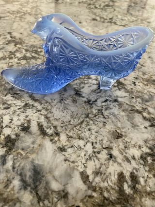 Vintage Fenton Royal Blue Glass Daisy & Button Shoe / Slipper With Cats Head