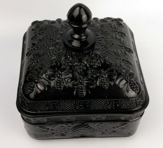 Tiara Indiana Black Amethyst Glass Honey Bee Hive Lidded Comb Candy Dish as/is 2
