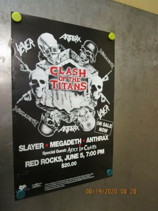 Slayer/anthrax/megadeth Clash Of The Titans Tour Poster Flyer Vtg Vintage 1991