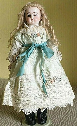 Antique 11 " Bisque Head Kid Leather Body Doll Antique Clothing