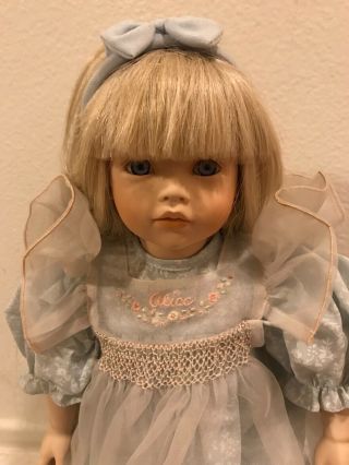 Pauline Bjonness - Jacobsen 20” ALICE doll - blonde hair/blue eyes w/ bunny & stand 2