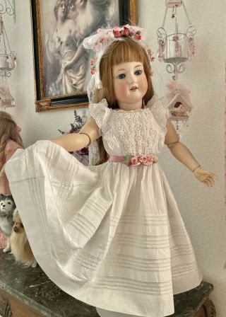 Antique White Cotton,  French Lace Dress For Large Jumeau,  Bru Or German Doll
