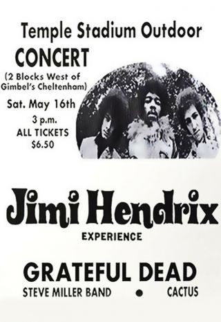 The Jimi Hendrix Experience 1970 Concert Poster Temple Stadium Philadelphia Pa