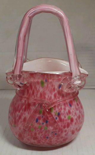 Vintage Murano Art Glass Or Style Hand Blown Glass Purse Vase Handbag Planter