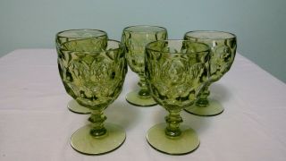 Five Imperial Provincial Verde Green Thumbprint Goblets 5 1/2 " Very Good