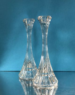 Set Of 2 Mikasa Crystal Taper Candle Holders 8 " Tall Park Lane T9997/339 1 Pair