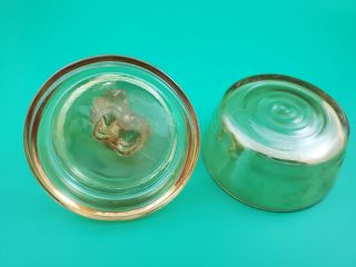 VINTAGE JEANNETTE MARIGOLD DEPRESSION GLASS VANITY POWDER JAR DISH POODLE ON LID 2