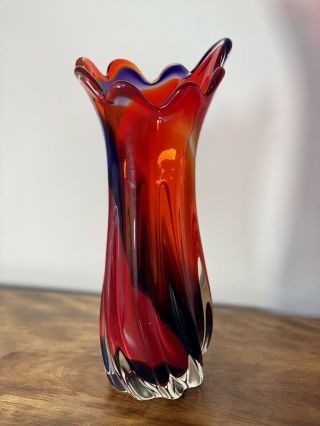 Murano Style Hand Blown Glass Vase Polished Base