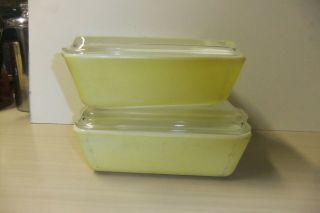 Vintage Pyrex 503 - B Yellow Refrigerator Casserole Dish With Lid,  Set Of Two