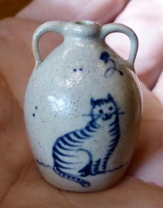 Igma Artisan Jane Graber Miniature Stoneware Cat Two - Handled Jug: 1:12 Scale